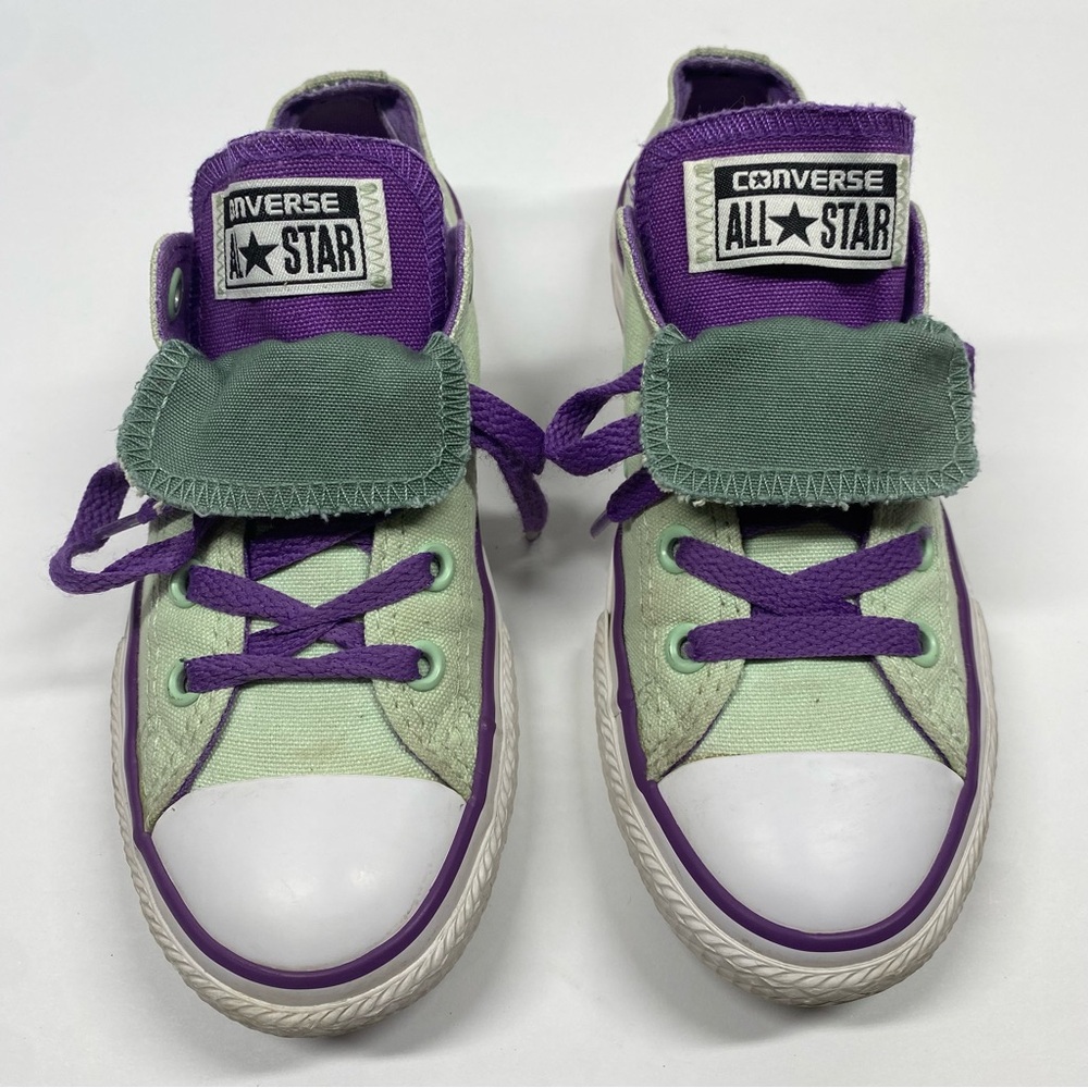 Converse Shoes Junior 1 Green/Purple 650046F Double Tongue All Star Sneakers